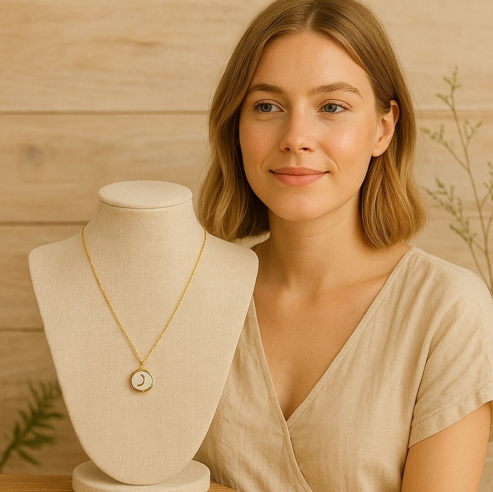 NEW! Minimalist Crescent Moon Necklace - Gold Color & Enamel - Picture 10 of 12